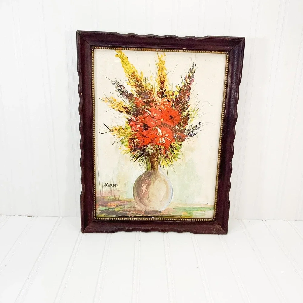 Vintage Floral Print in Wooden Frame - Korber Painting‎